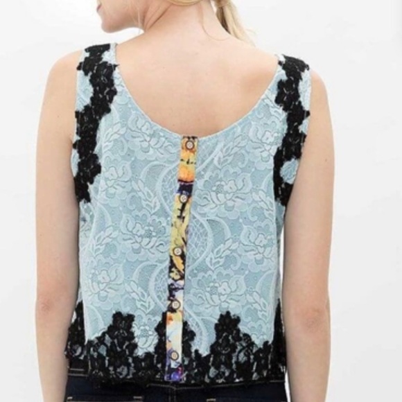 GIMMICKS by BKE | Lace Tank Top Cropped Blue Black | Sz Small - Picture 3 of 9